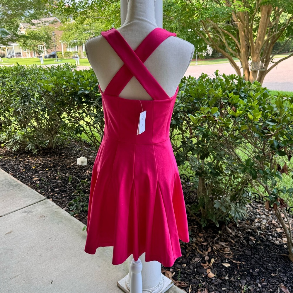 Banana Republic Ponte Skater Dress Fit Flare Criss Cross Back Pink NEW - Picture 4 of 10